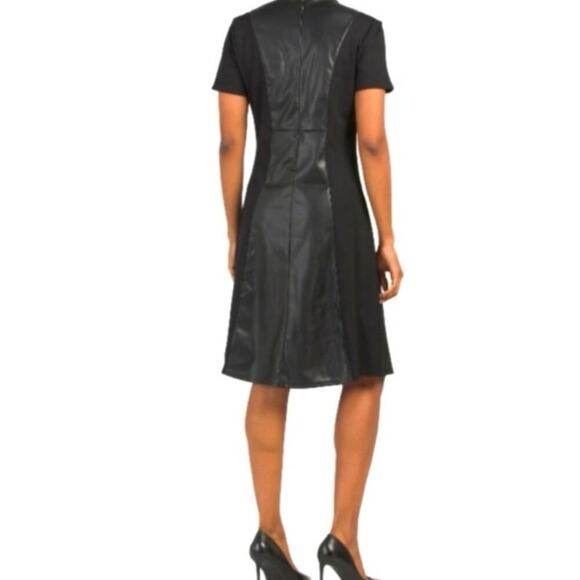 Ellen Tracy Black Vegan Leather Knee Length Short Sleeve Dress Women’s Small - Picture 2 of 8